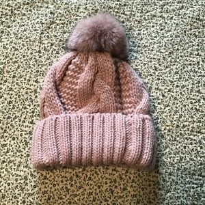 NWOT Pink Cable Knit Pom beanie